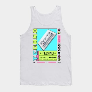 TECHNO  - TR 909 Drum Machine (black/pink/green) Tank Top